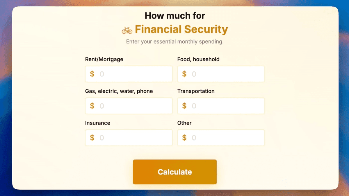 Fire Calculator Stage 1: Financial Security—essential expense inputs