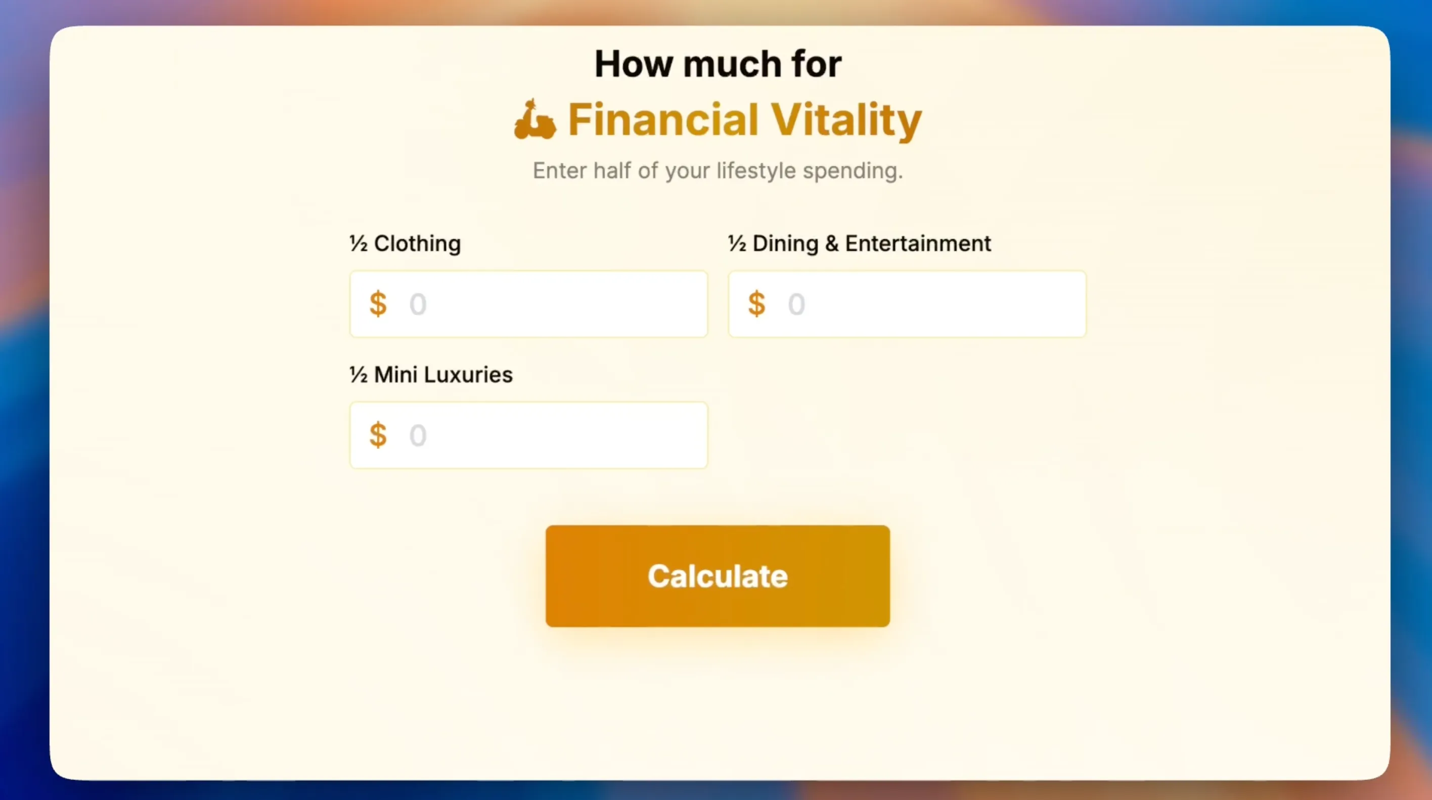 Fire Calculator Stage 2: Financial Vitality—discretionary spending inputs
