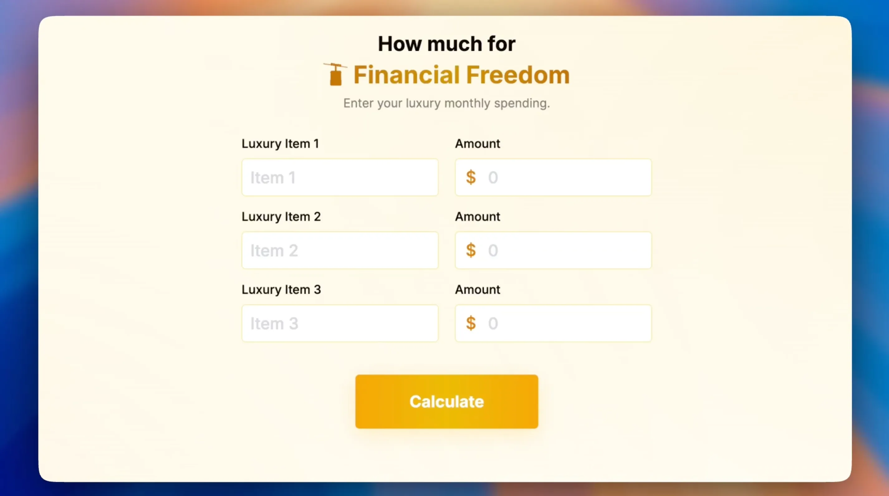 Fire Calculator Stage 4: Financial Freedom—luxury spending inputs